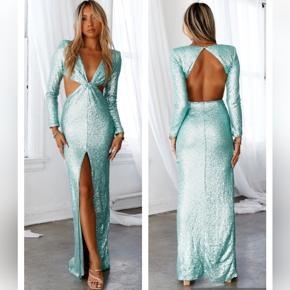 Hello Molly Aqua Sequin Maxi Dress